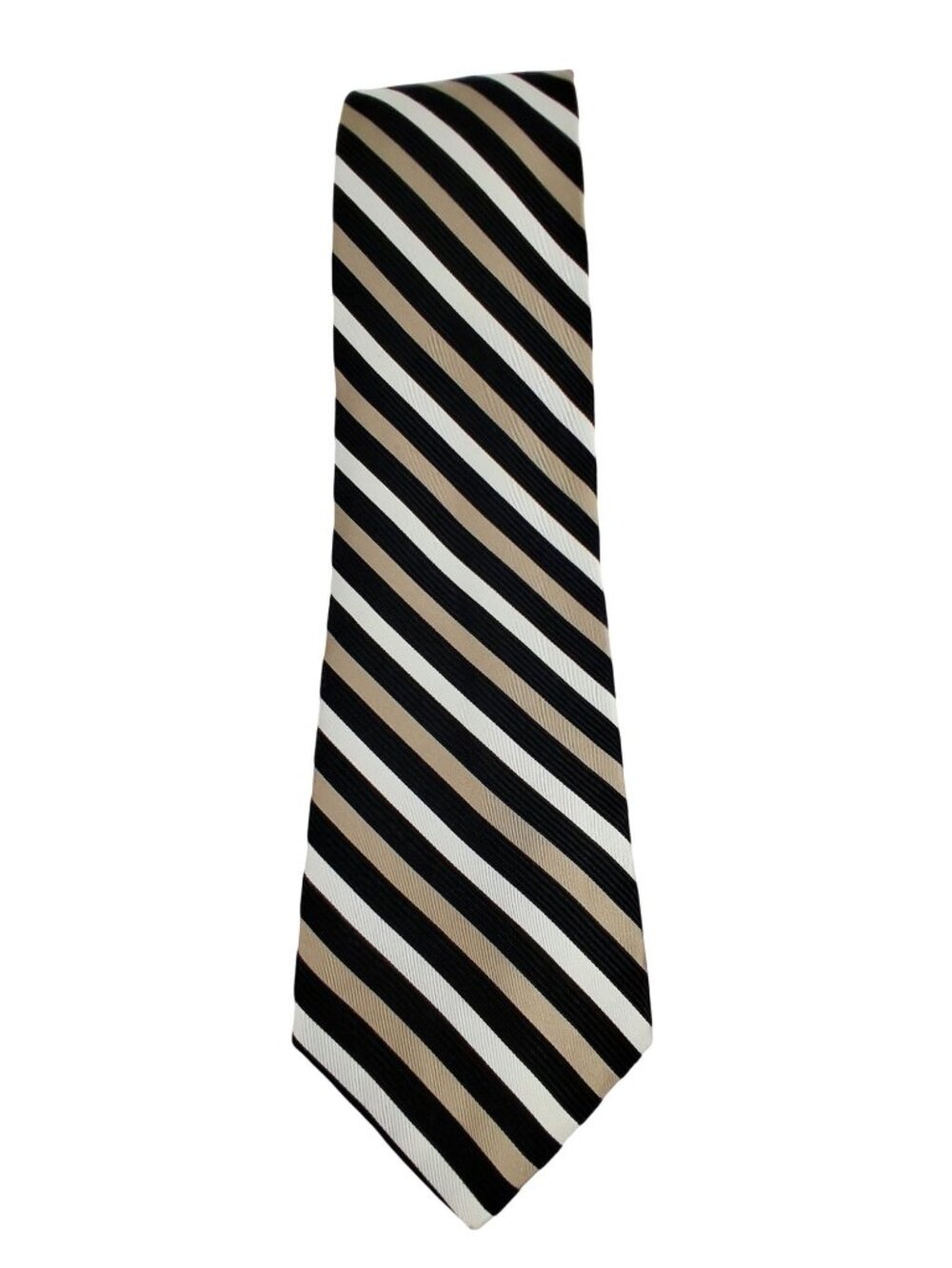 Izod Mens Striped 100% Silk Tie Black Beige White Diagonal Pattern 57" - Picture 1 of 6